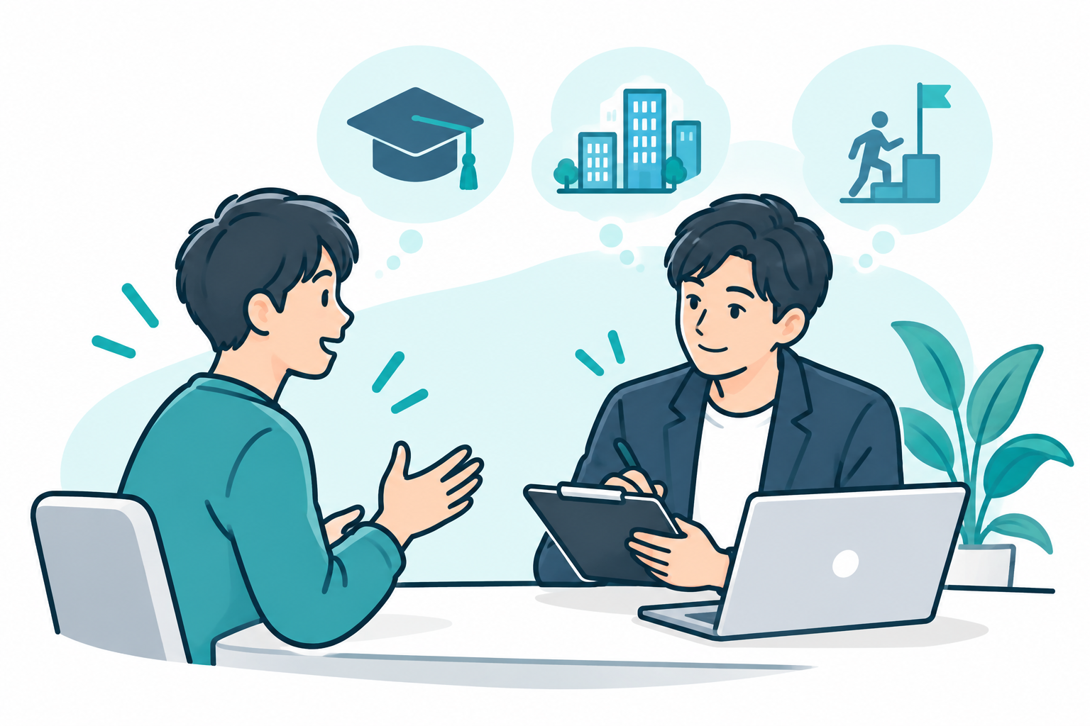 学生の話を聞くアドバイザー