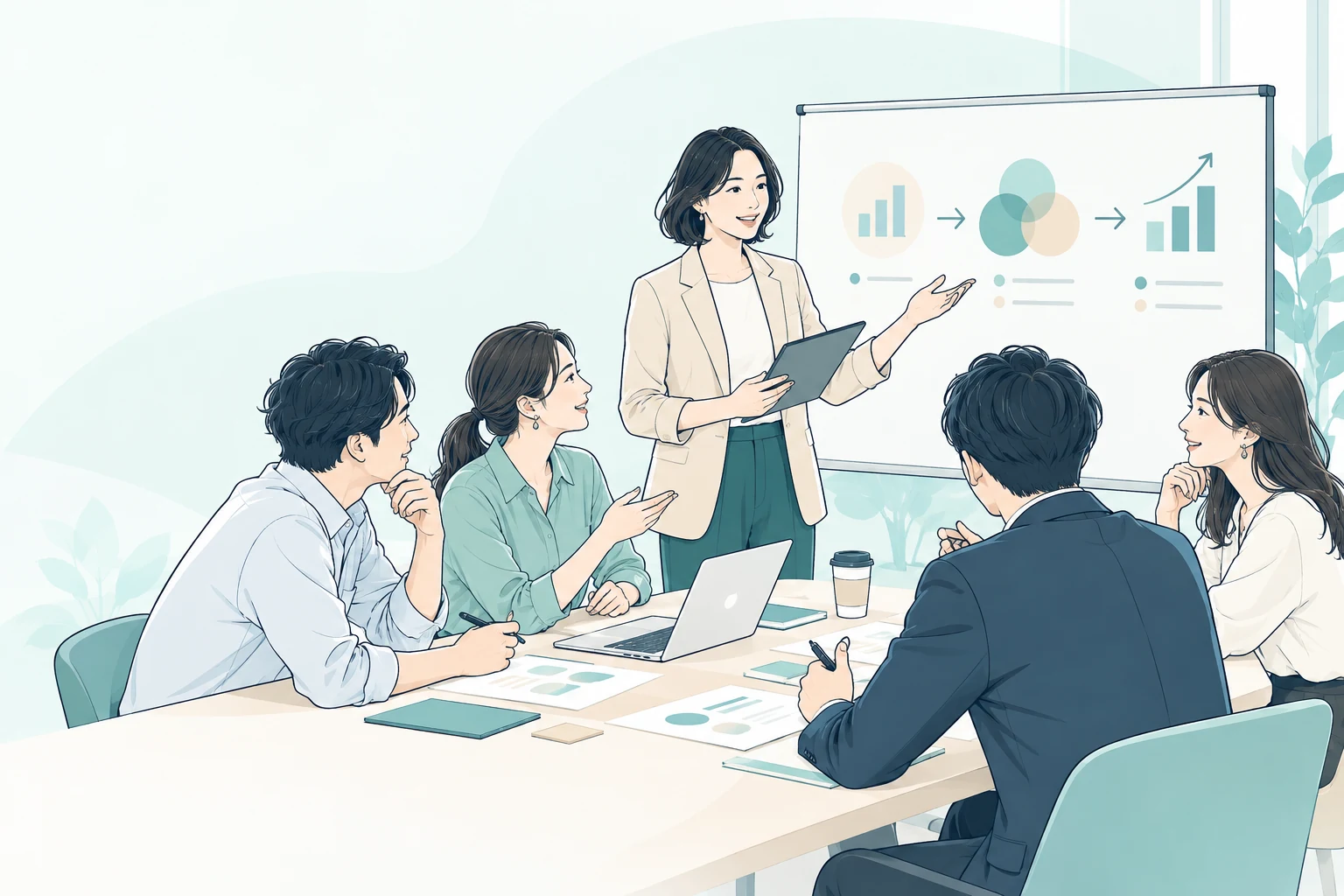 研修講師と社員が、現場の課題から次の行動までを一緒に考える様子